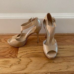 Jimmy Choo Patent Leather Nude Heels | 38 1/2
